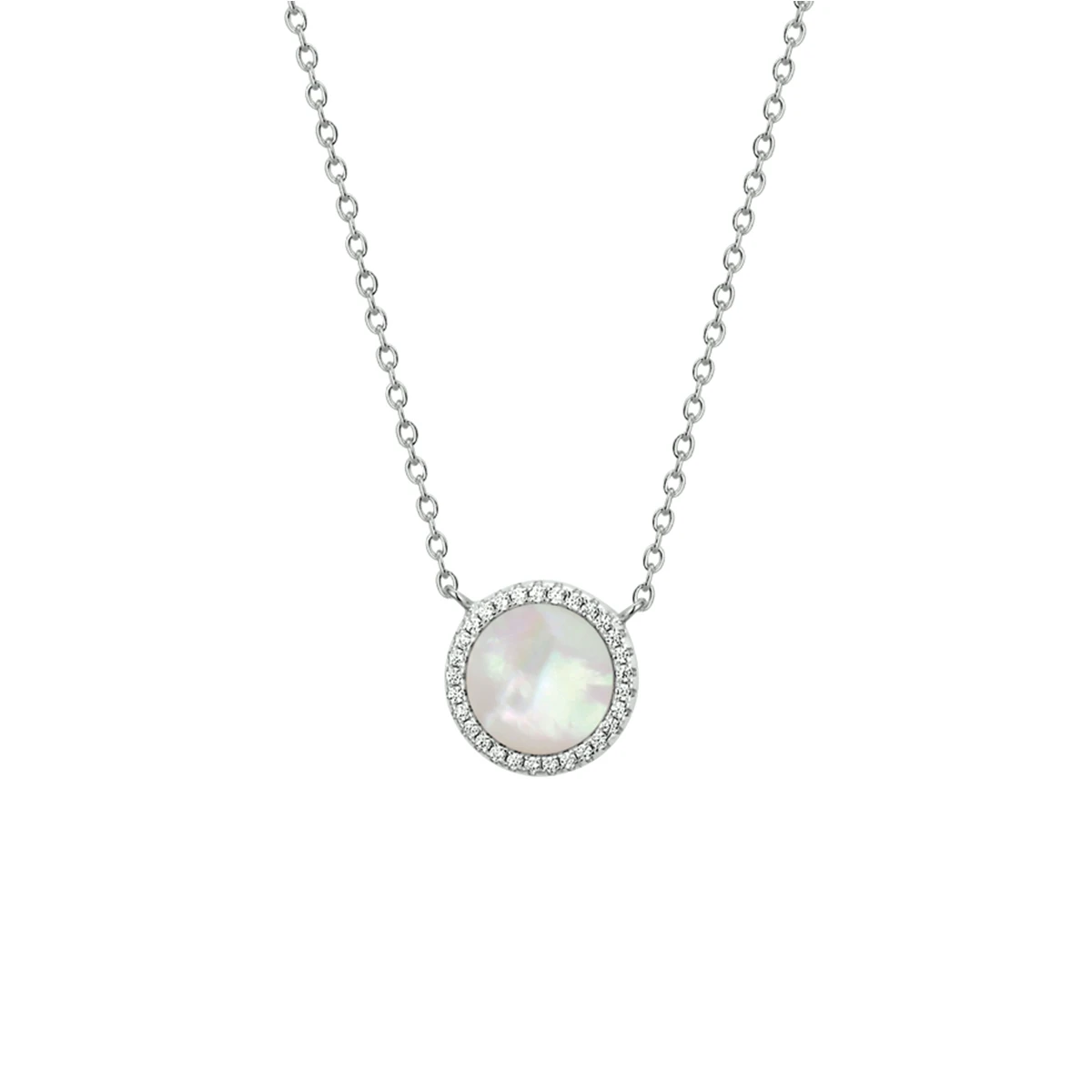 collier parelmoer en zirkonia 40 + 5 cm zilver gerhodineerd