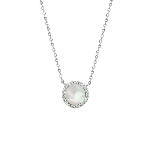 collier parelmoer en zirkonia 40 + 5 cm zilver gerhodineerd