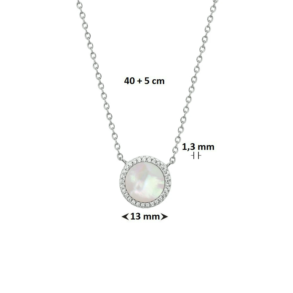 collier parelmoer en zirkonia 40 + 5 cm zilver gerhodineerd