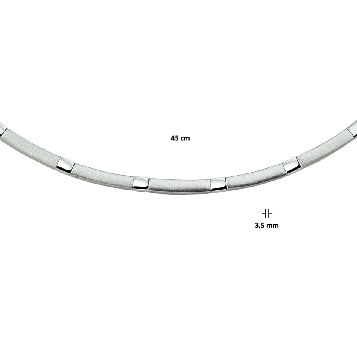 collier poli/mat 3,5 mm 45 cm zilver gerhodineerd
