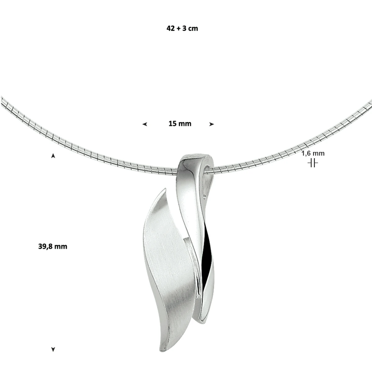collier poli/mat 42 + 3 cm zilver gerhodineerd