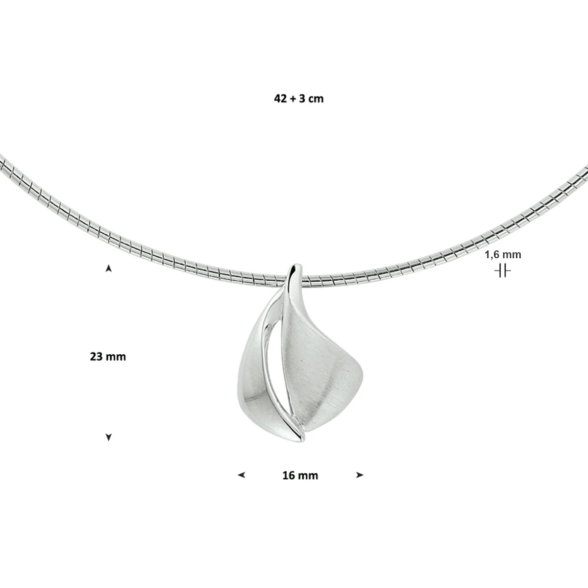 collier poli/mat 42 + 3 cm zilver gerhodineerd