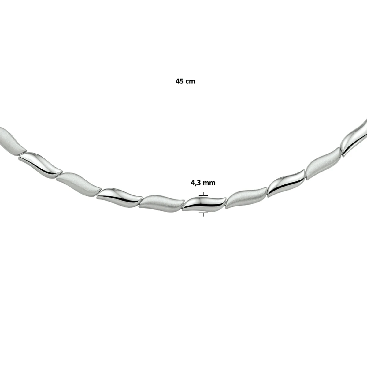 collier poli/mat 4,3 mm 45 cm zilver gerhodineerd