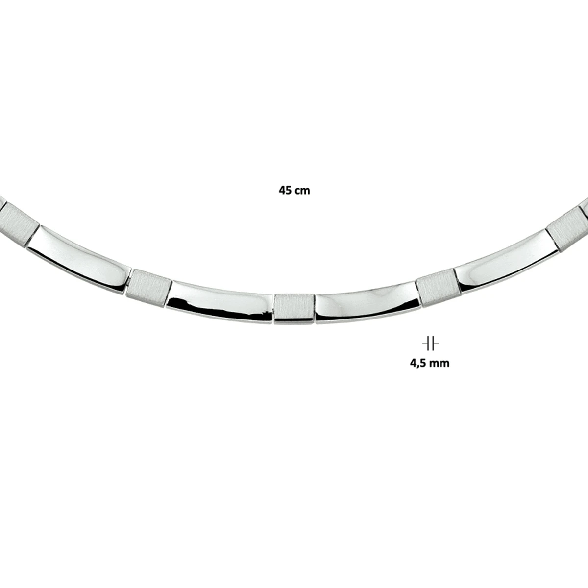 collier poli/mat 4,5 mm 45 cm zilver gerhodineerd