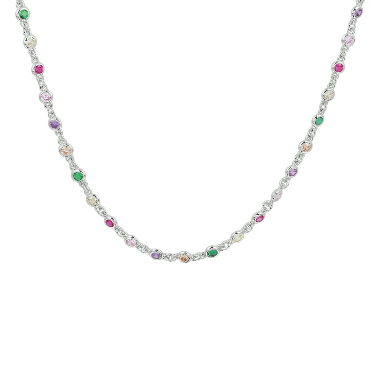 collier regenboog zirkonia 41 + 4 cm zilver gerhodineerd