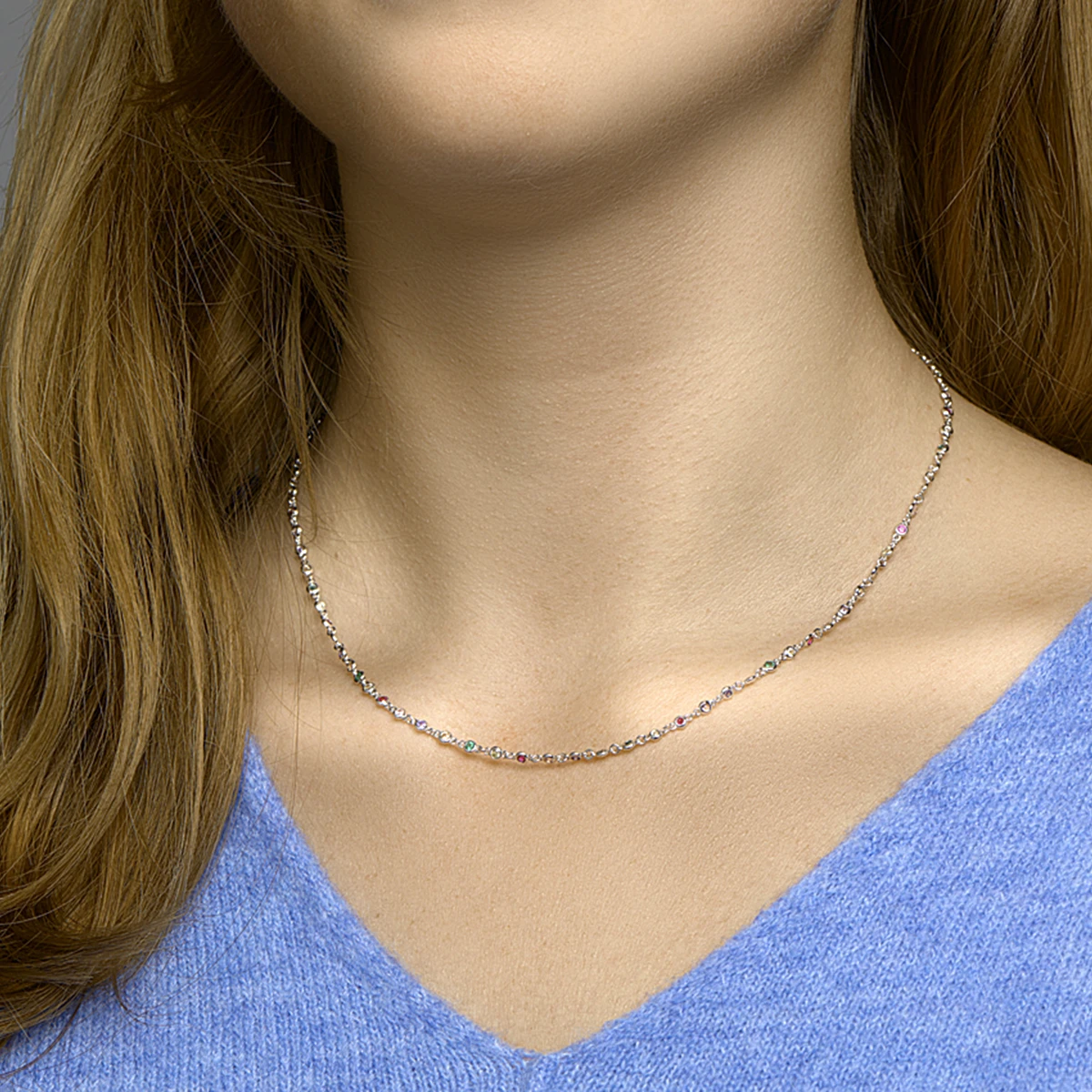 collier regenboog zirkonia 41 + 4 cm zilver gerhodineerd