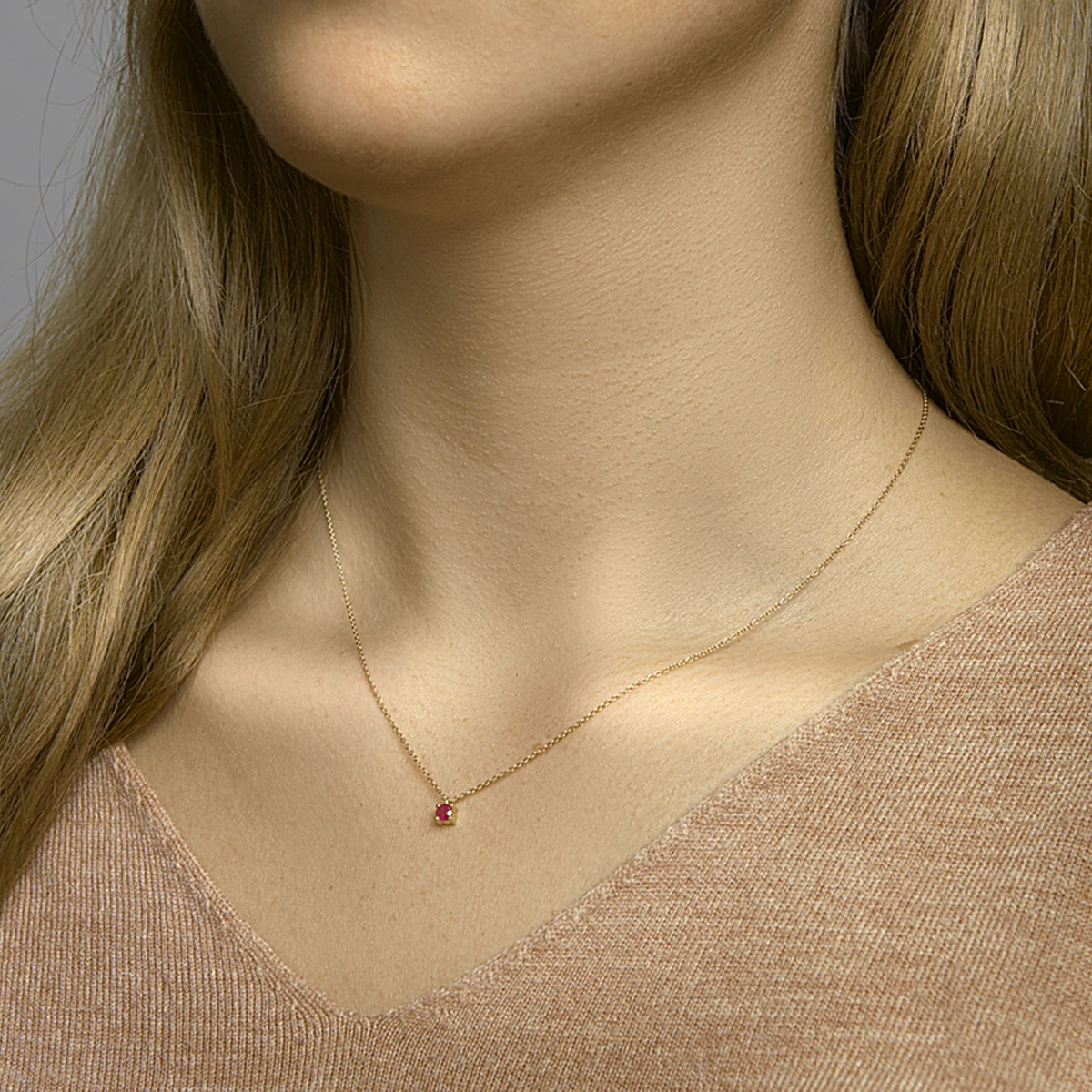 collier robijn 40 - 42 - 44 cm 14K geelgoud