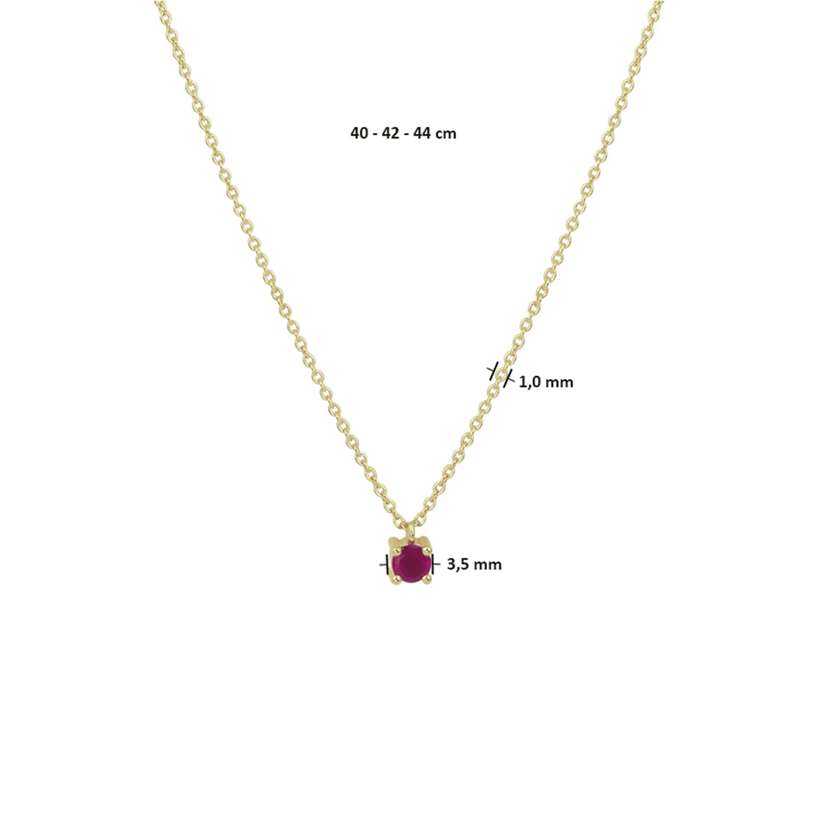 collier robijn 40 - 42 - 44 cm 14K geelgoud