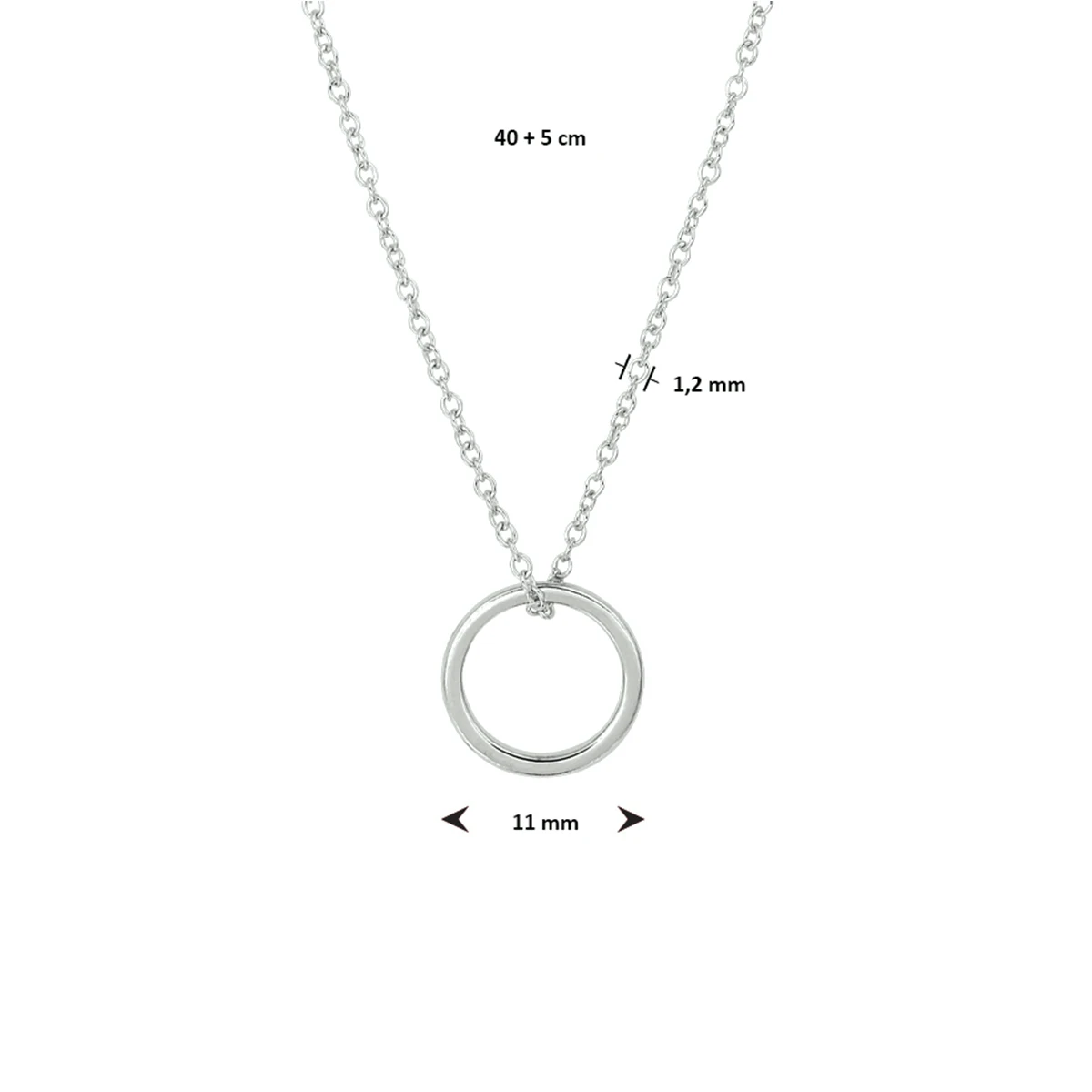 collier rondje 40 + 5 cm zilver gerhodineerd
