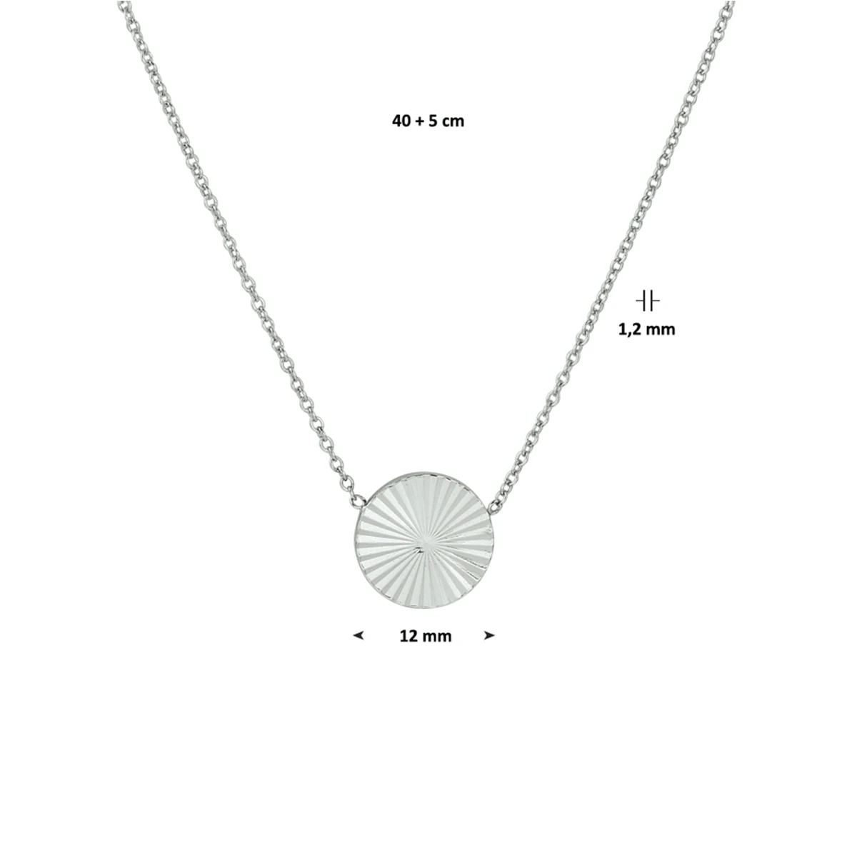 collier rondje gediamanteerd 40 + 5 cm zilver gerhodineerd