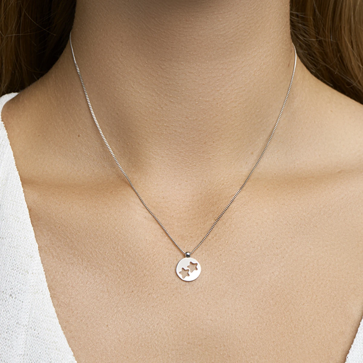 collier rondje sterren 41 + 5 cm zilver gerhodineerd