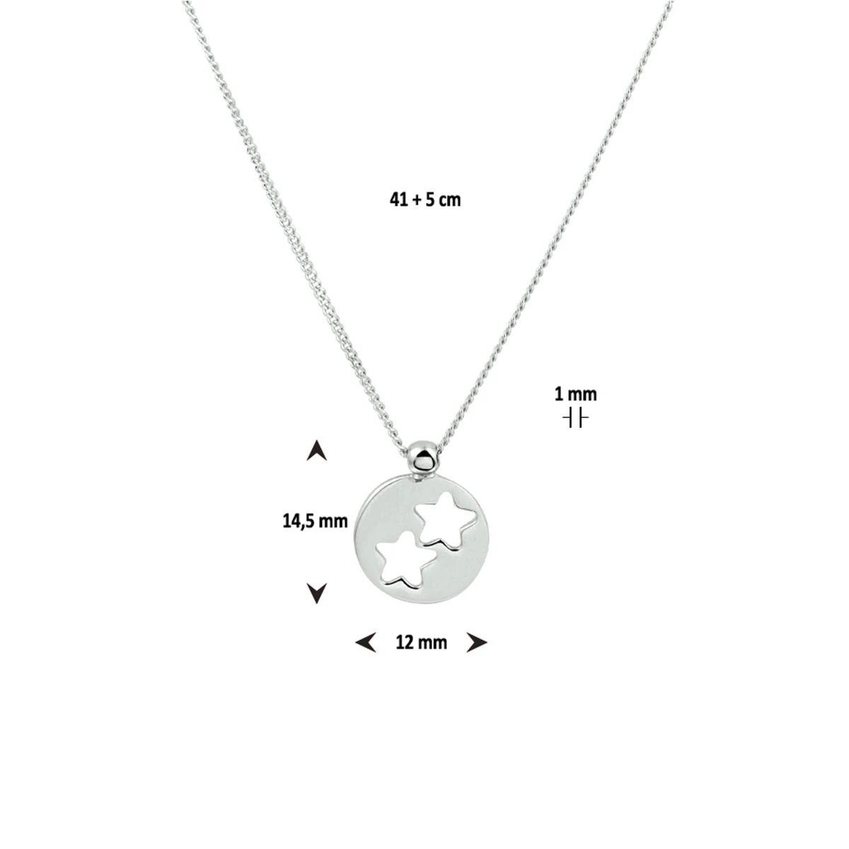 collier rondje sterren 41 + 5 cm zilver gerhodineerd