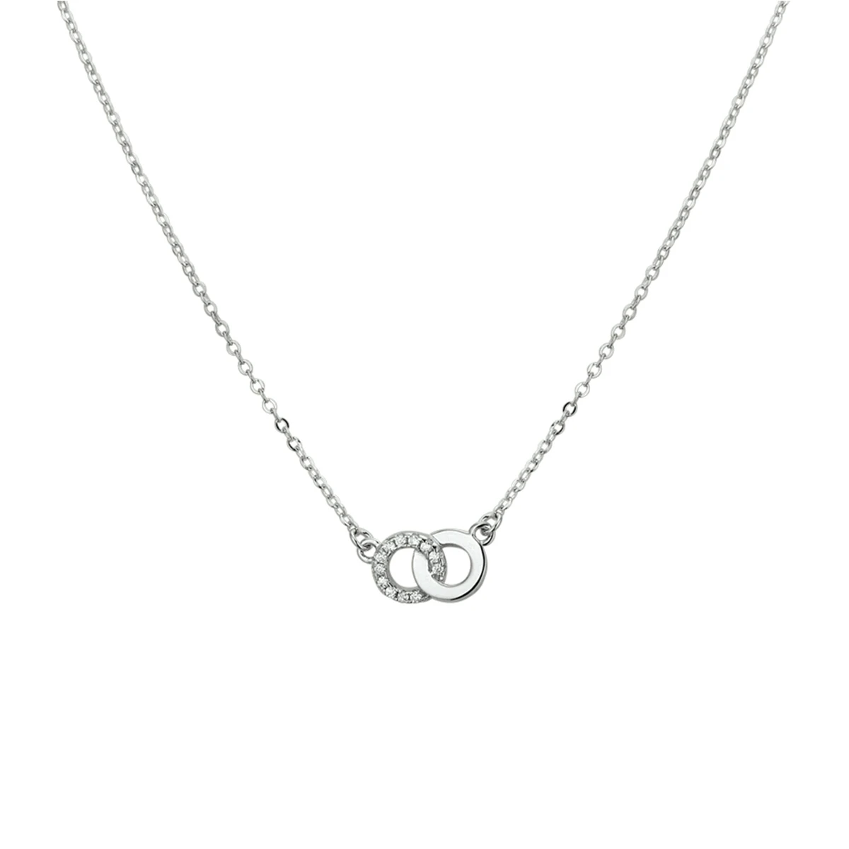 collier rondje zirkonia 42 + 3 cm zilver gerhodineerd