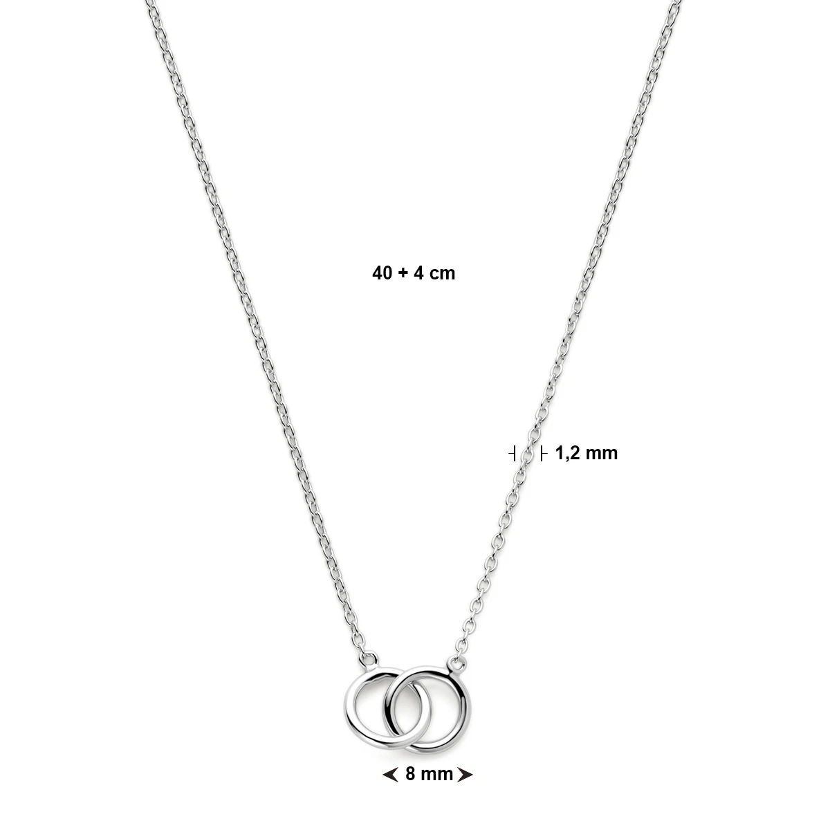 collier rondjes 40 + 4 cm zilver gerhodineerd