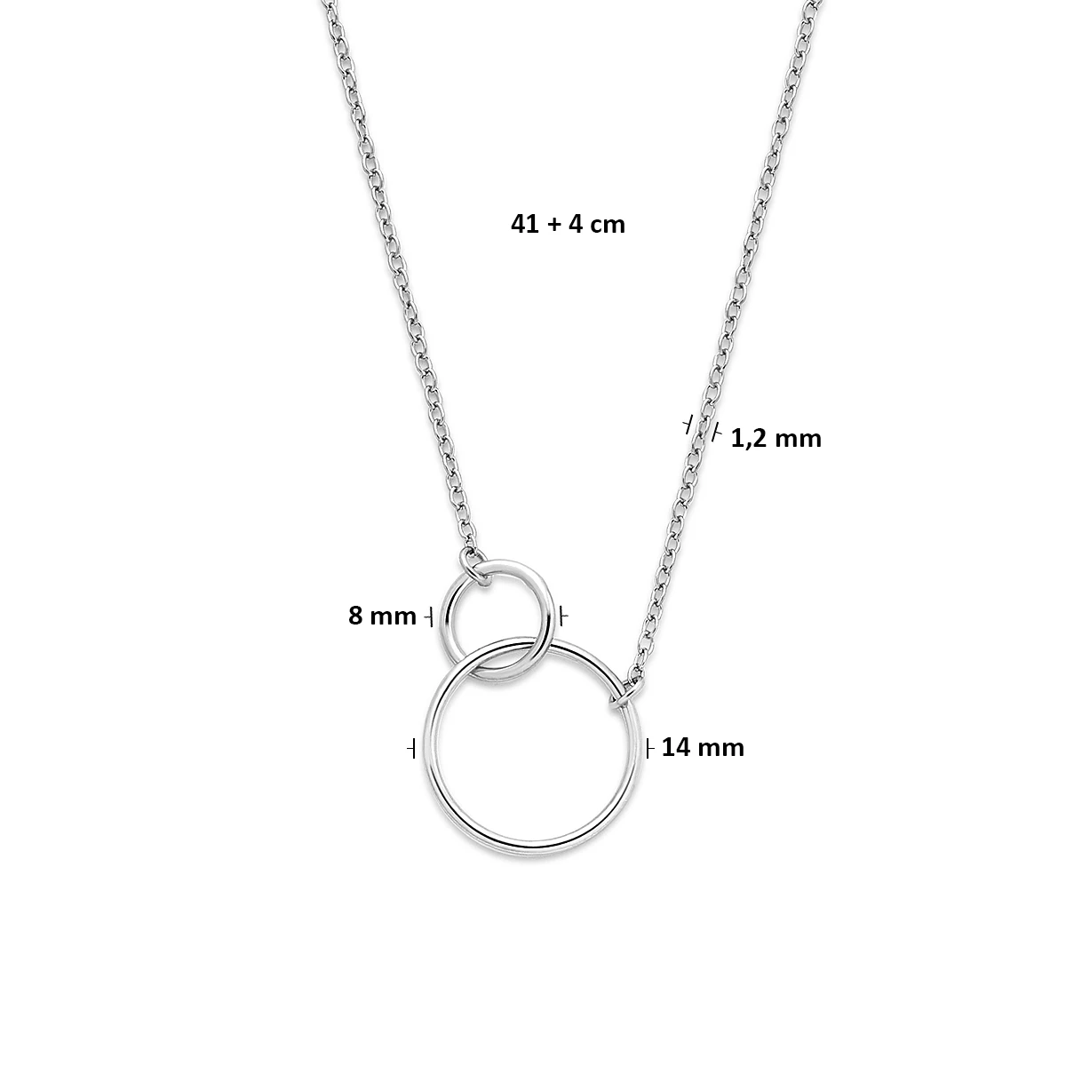 collier rondjes 41 + 4 cm zilver gerhodineerd