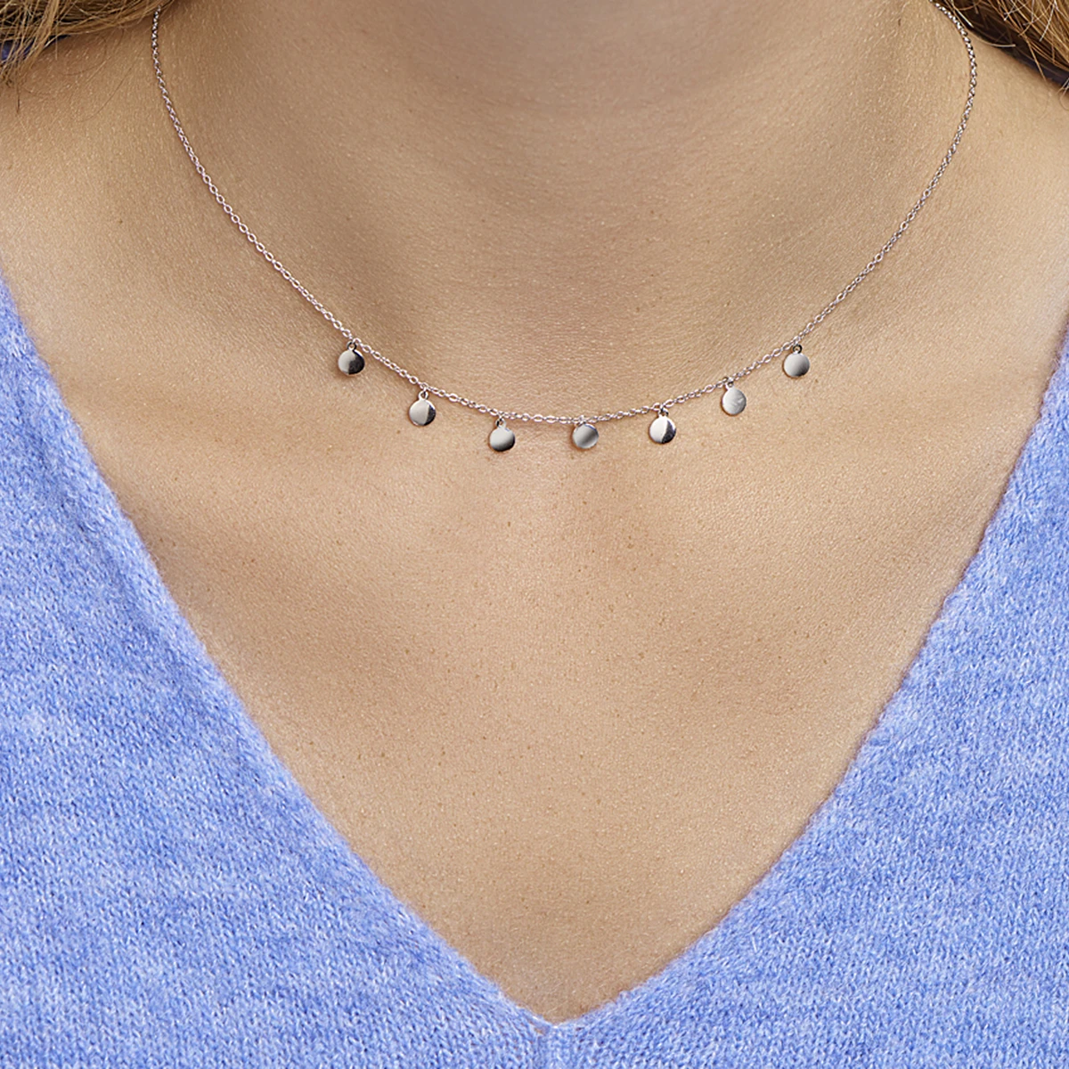 collier rondjes 41 + 4 cm zilver gerhodineerd