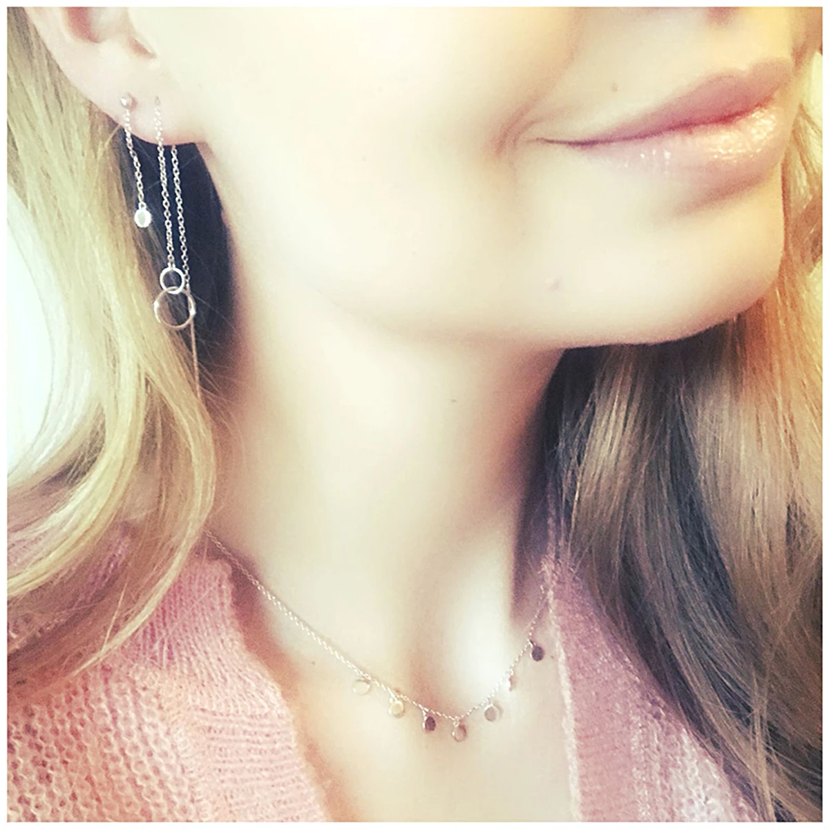 collier rondjes 41 + 4 cm zilver gerhodineerd