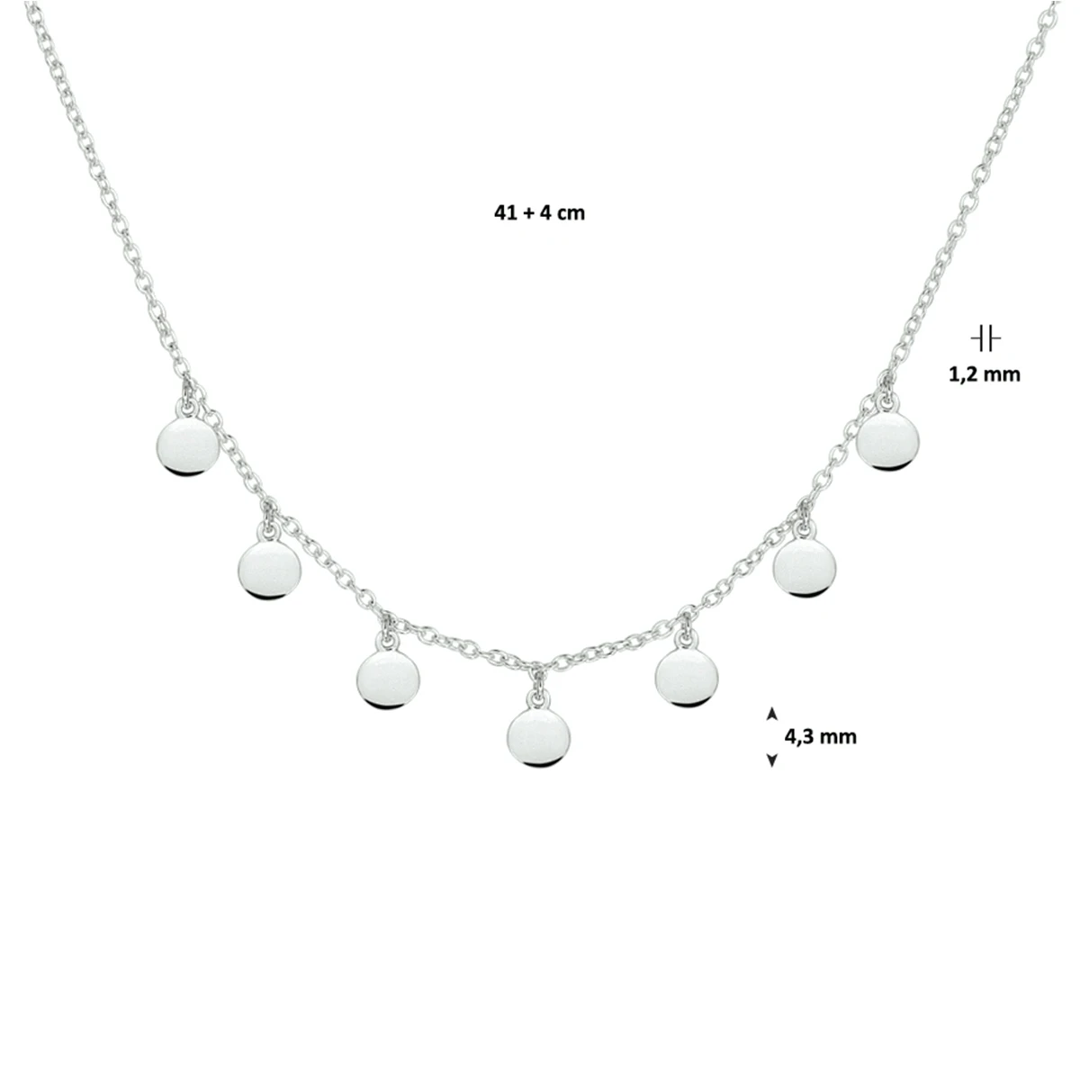 collier rondjes 41 + 4 cm zilver gerhodineerd