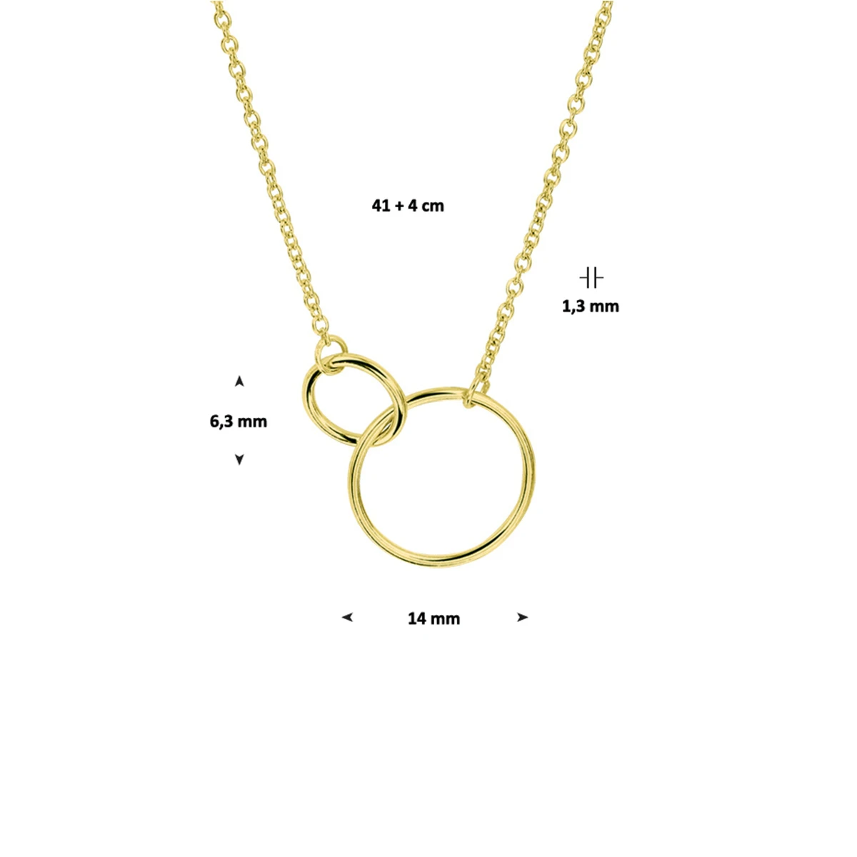 collier rondjes 41 + 4 cm zilver verguld (geel)