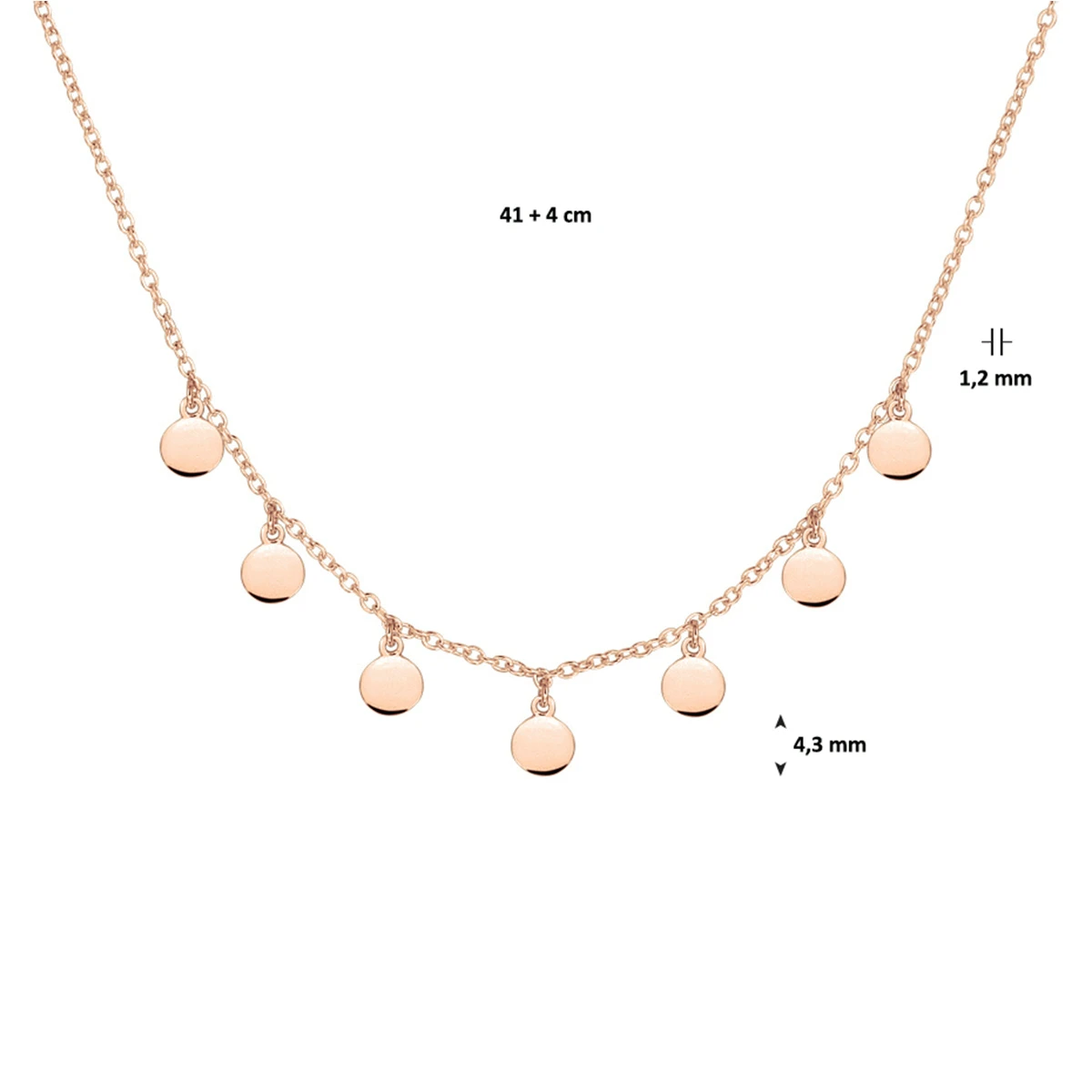 collier rondjes 41 + 4 cm zilver verguld (rosé)