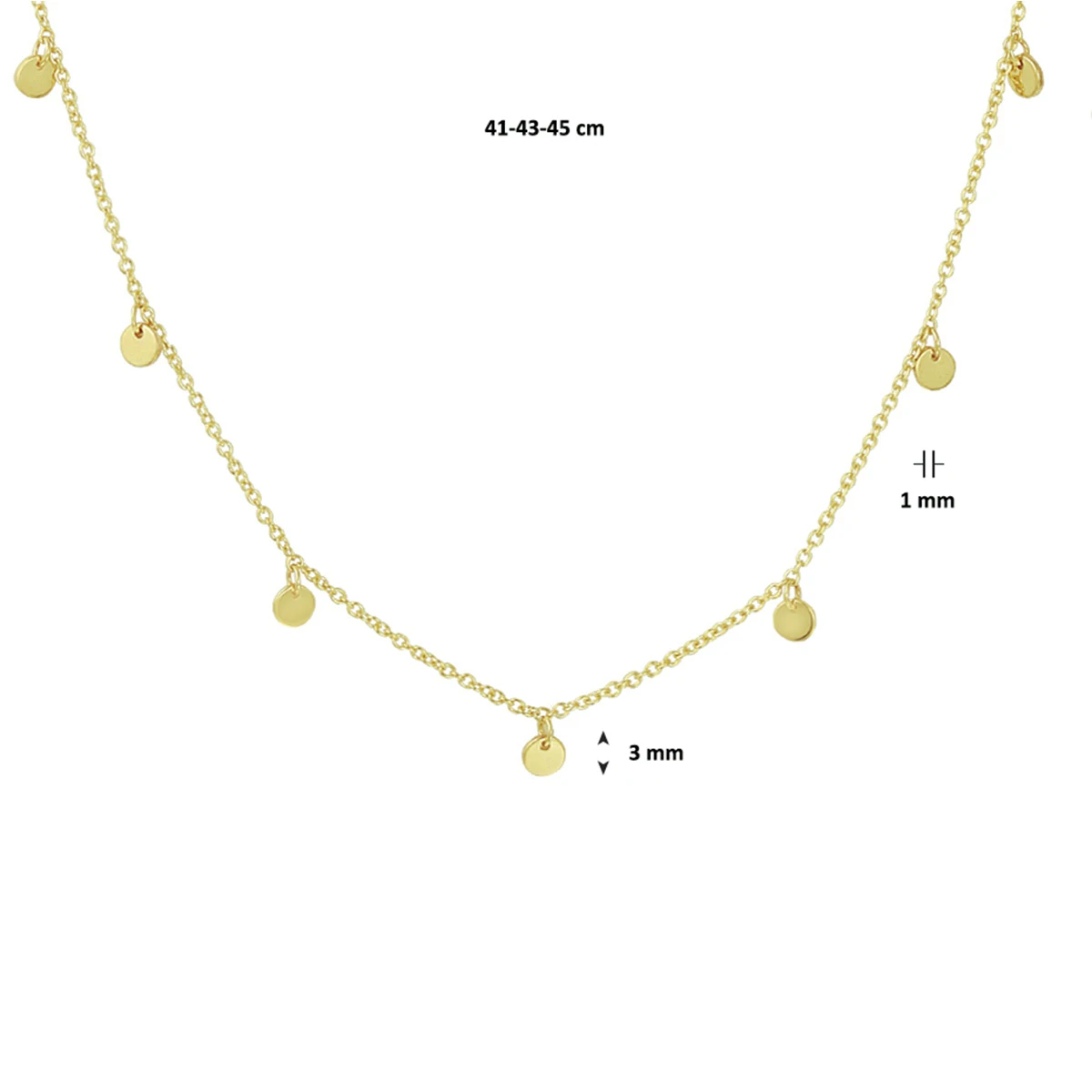 collier rondjes 41 - 43 - 45 cm 14K geelgoud