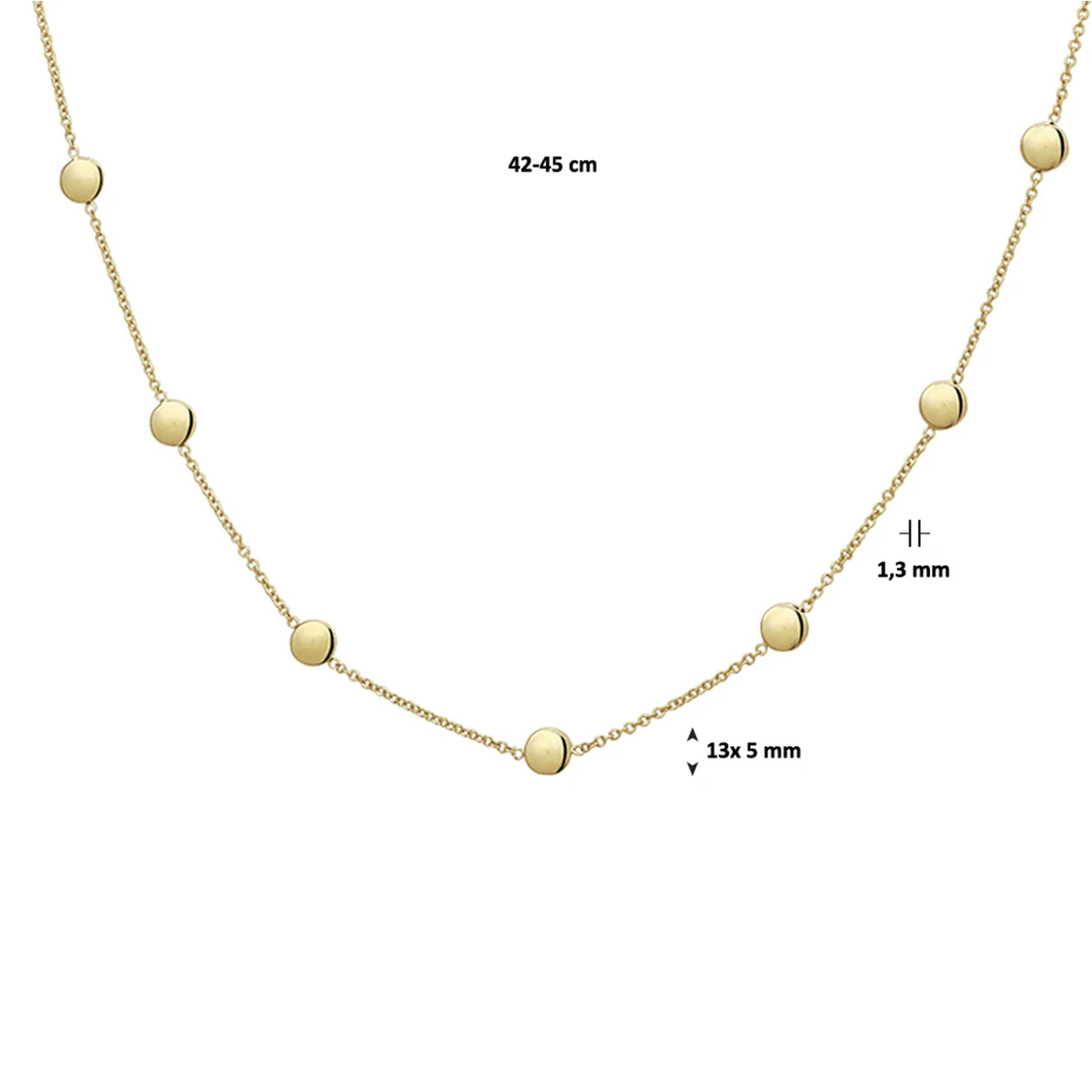 collier rondjes 42 - 45 cm 14K geelgoud