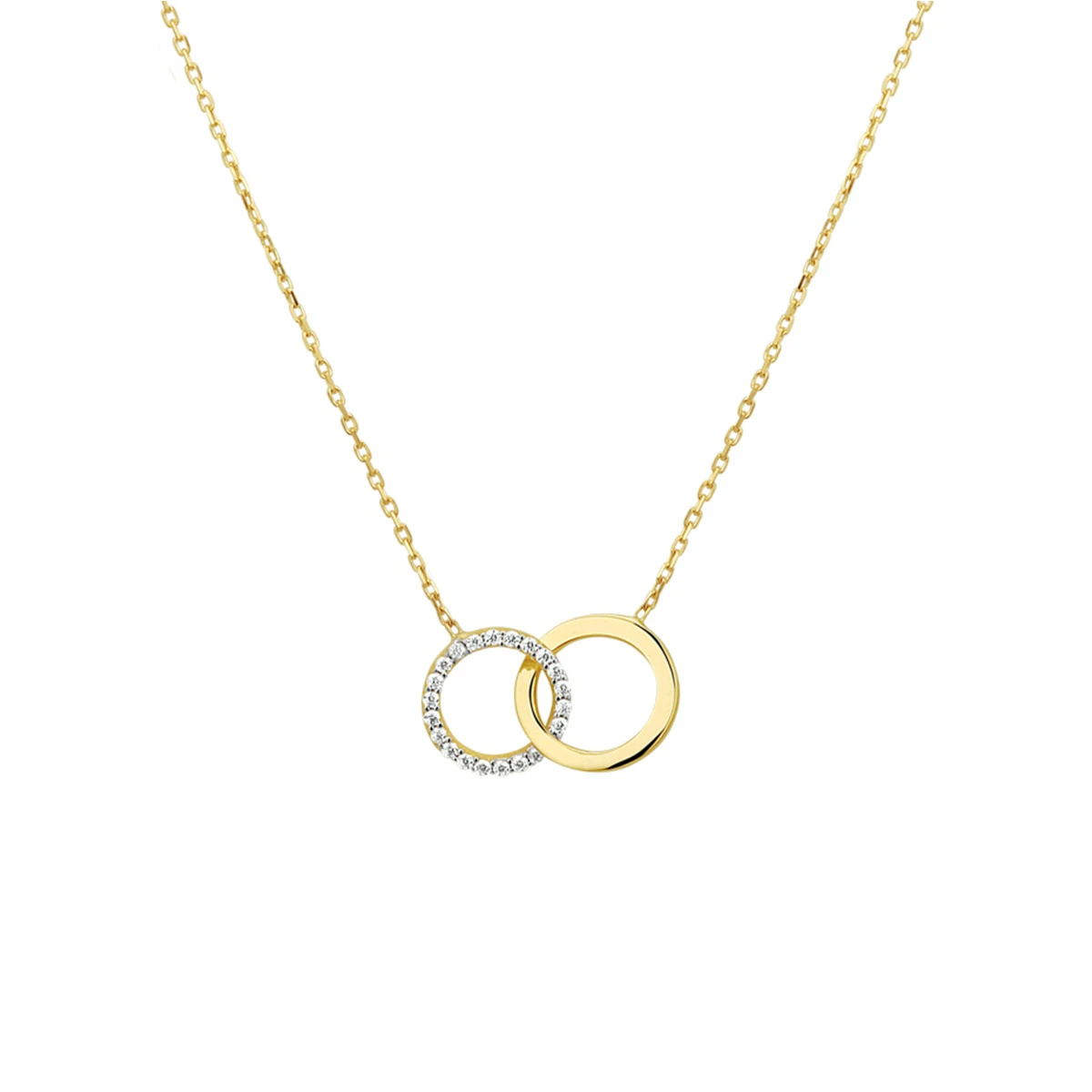 collier rondjes en zirkonia 42 - 45 cm 14K geelgoud