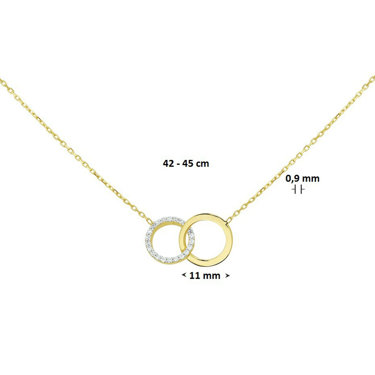 collier rondjes en zirkonia 42 - 45 cm 14K geelgoud