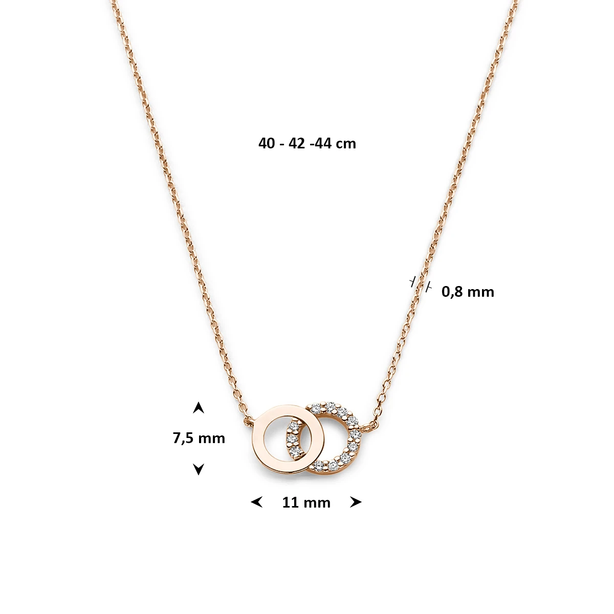 collier rondjes zirkonia 40 - 42 - 44 cm 14K roségoud