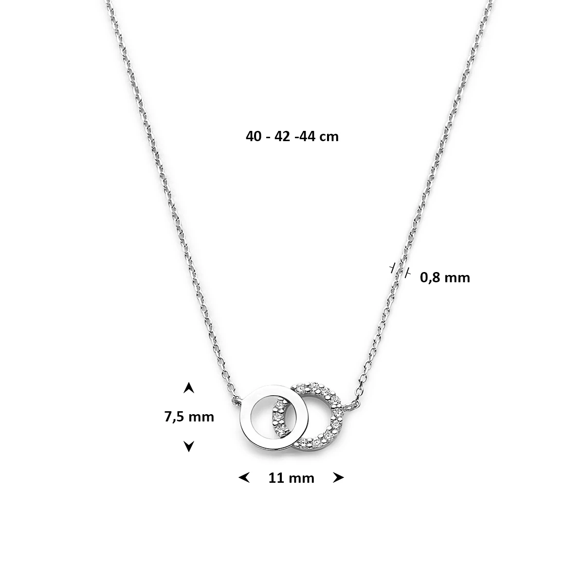 collier rondjes zirkonia 40 - 42 - 44 cm 14K witgoud