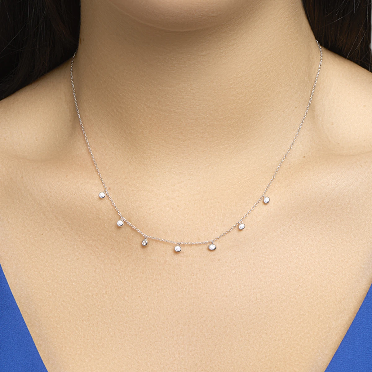 collier rondjes zirkonia 41 + 4 cm zilver gerhodineerd