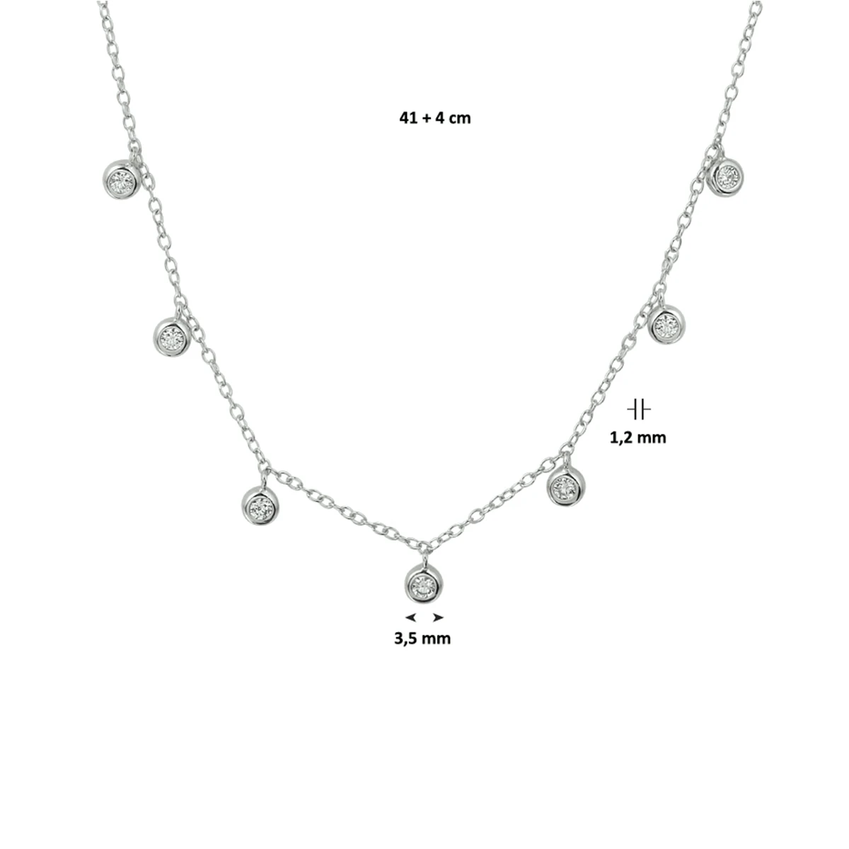 collier rondjes zirkonia 41 + 4 cm zilver gerhodineerd