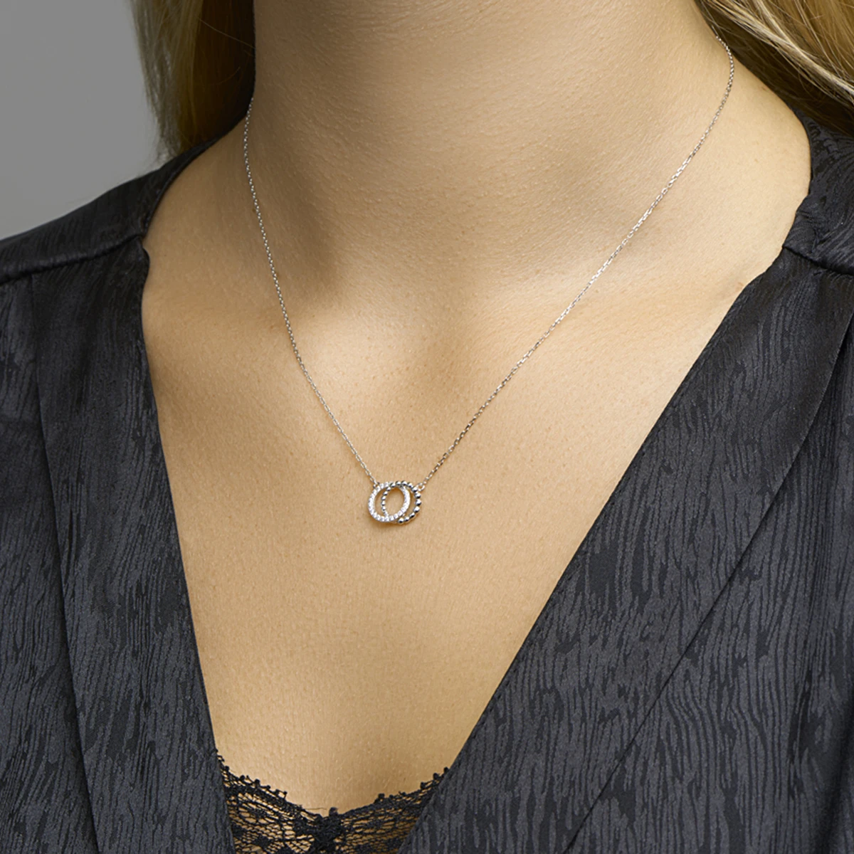 collier rondjes zirkonia 41 - 43 - 45 cm zilver gerhodineerd