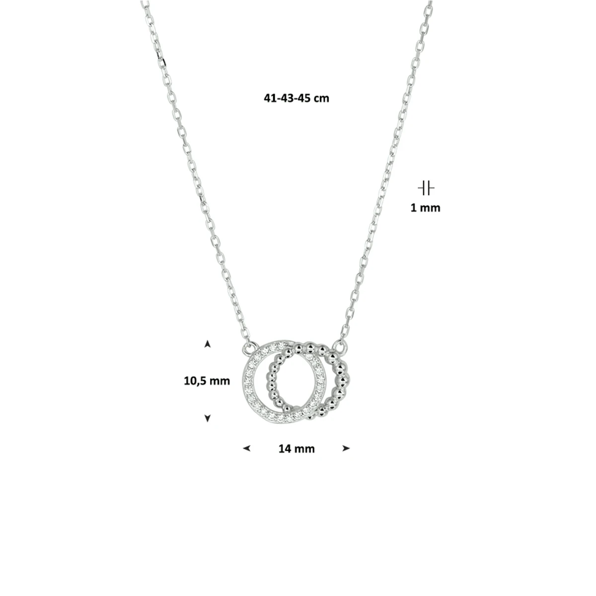 collier rondjes zirkonia 41 - 43 - 45 cm zilver gerhodineerd