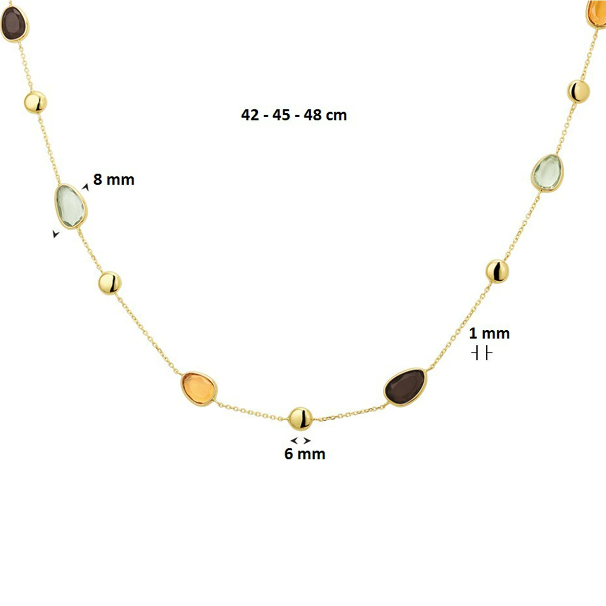 collier rookkwarts, citrien en amethist 42 – 45 - 48 cm 14K geelgoud