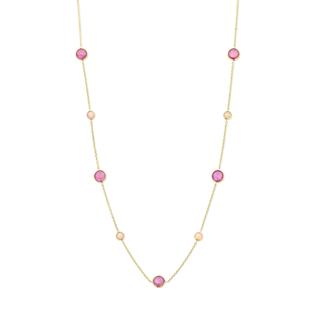 collier roze robijn en roze opaal 42 - 45 cm 14K geelgoud