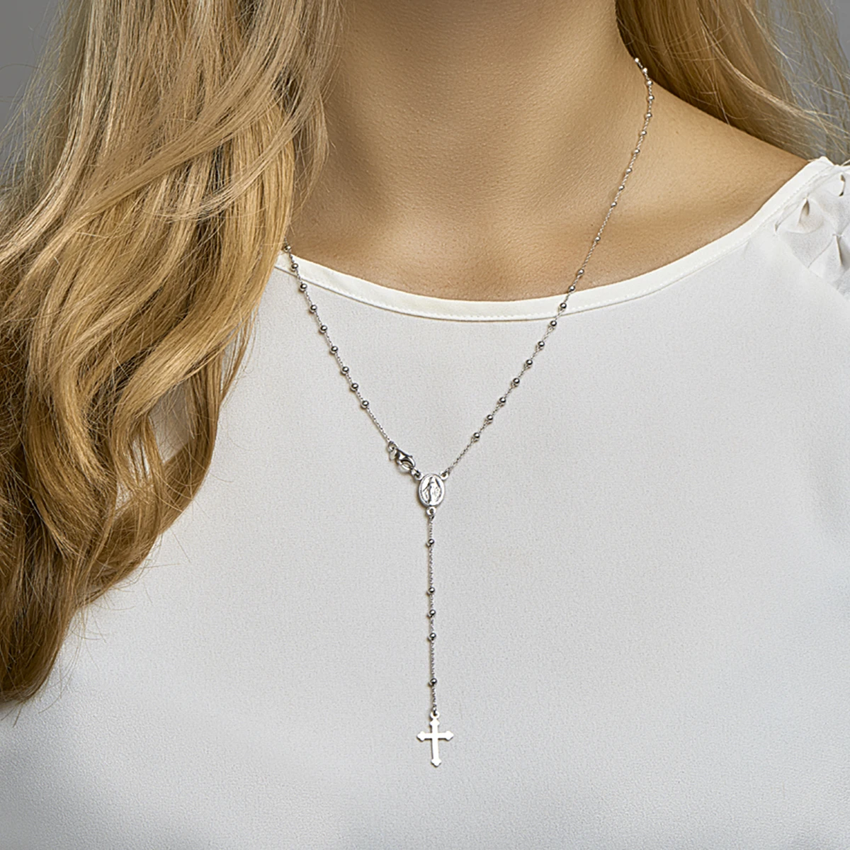 collier rozenkrans poli/mat 50 cm zilver gerhodineerd