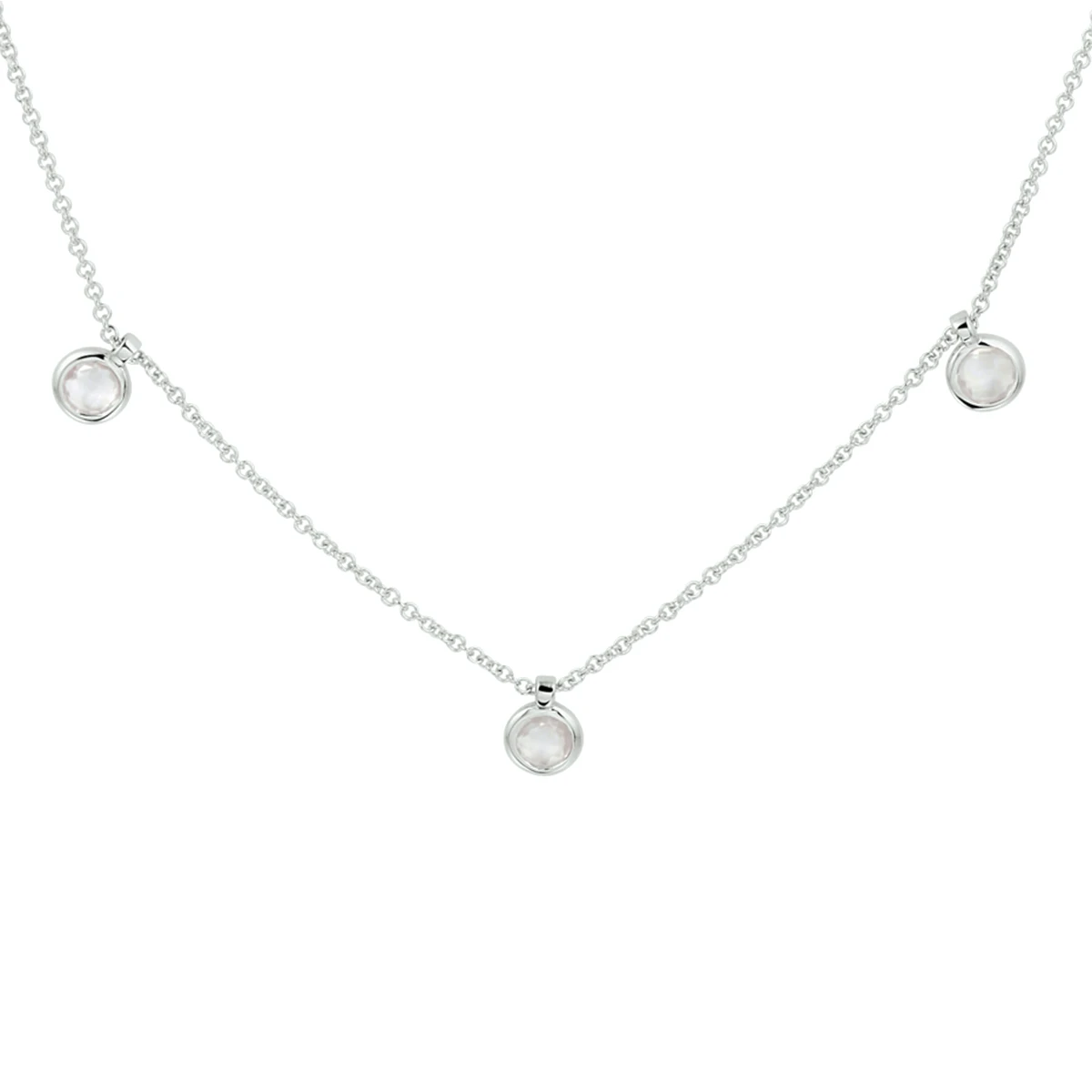 collier rozenkwarts 42 + 3 cm zilver gerhodineerd