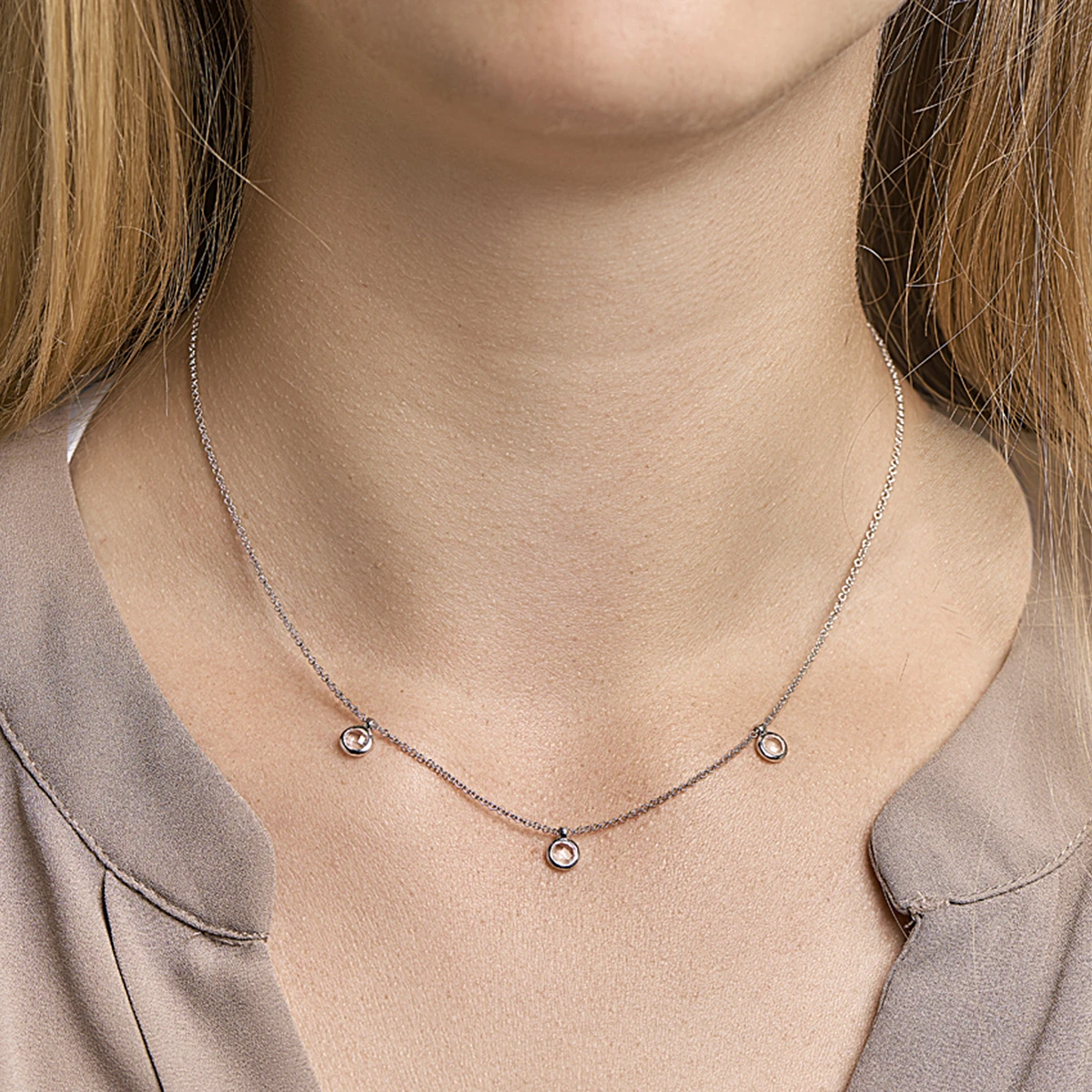 collier rozenkwarts 42 + 3 cm zilver gerhodineerd