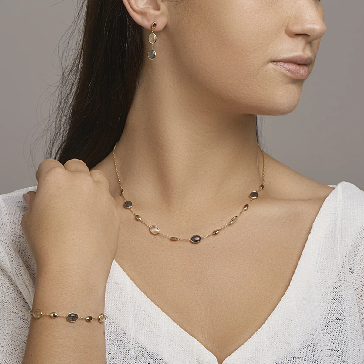 collier rutiel kwarts 42 - 45 cm 14K geelgoud