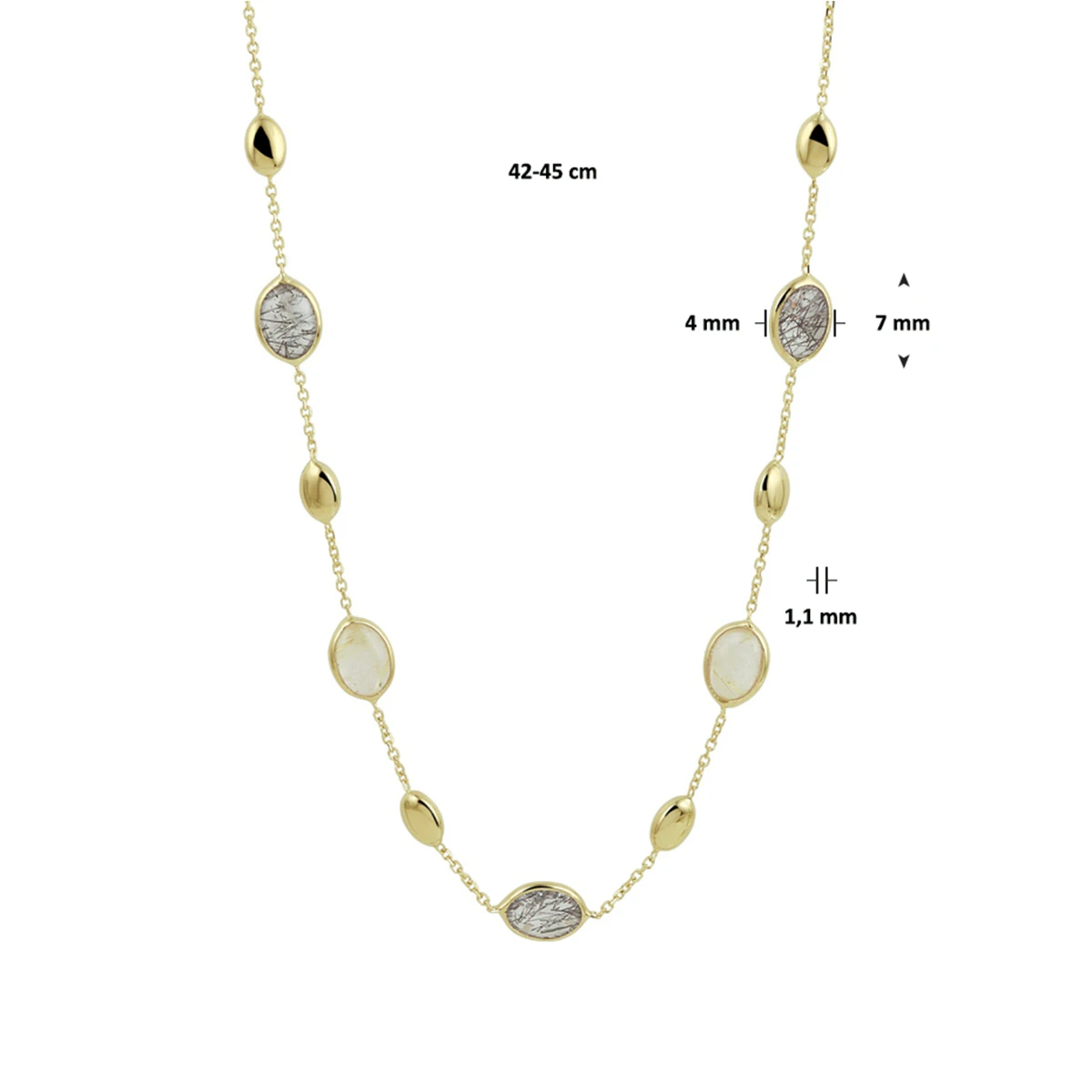 collier rutiel kwarts 42 - 45 cm 14K geelgoud