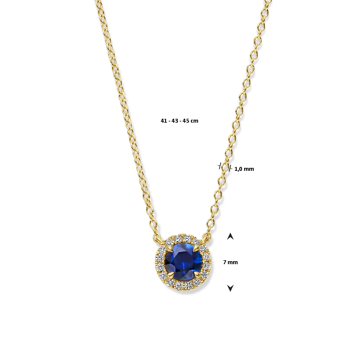 collier saffier en diamant 0.05ct h si 41 - 43 - 45 cm 14K geelgoud