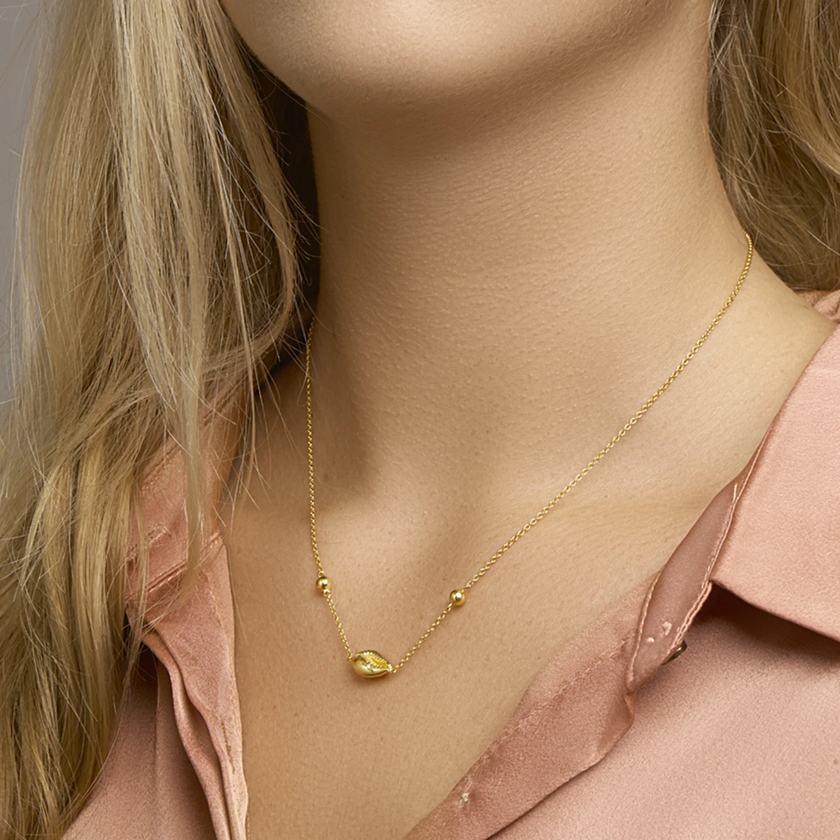 collier schelp 41 - 43 - 45 cm zilver verguld (geel)