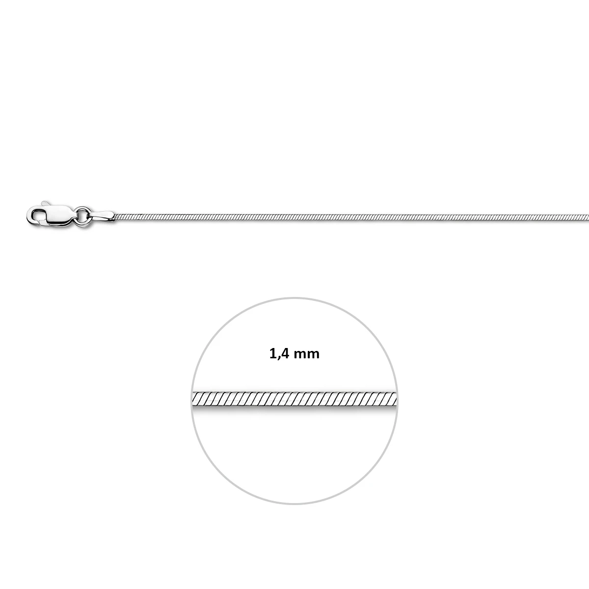 collier slang 8 zijdes geslepen 1,4 mm 45 cm zilver wit