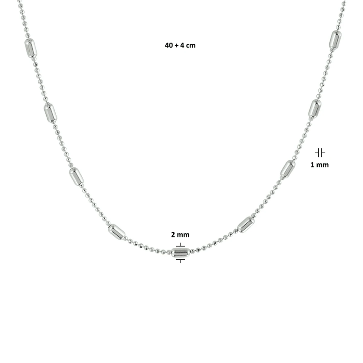 collier staafjes 2,0 mm 40 + 4 cm zilver gerhodineerd