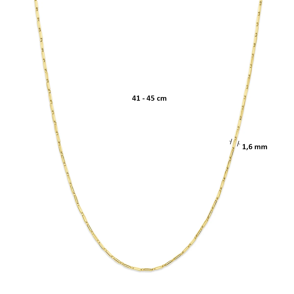 collier staafjes 41 - 45 cm 14K geelgoud