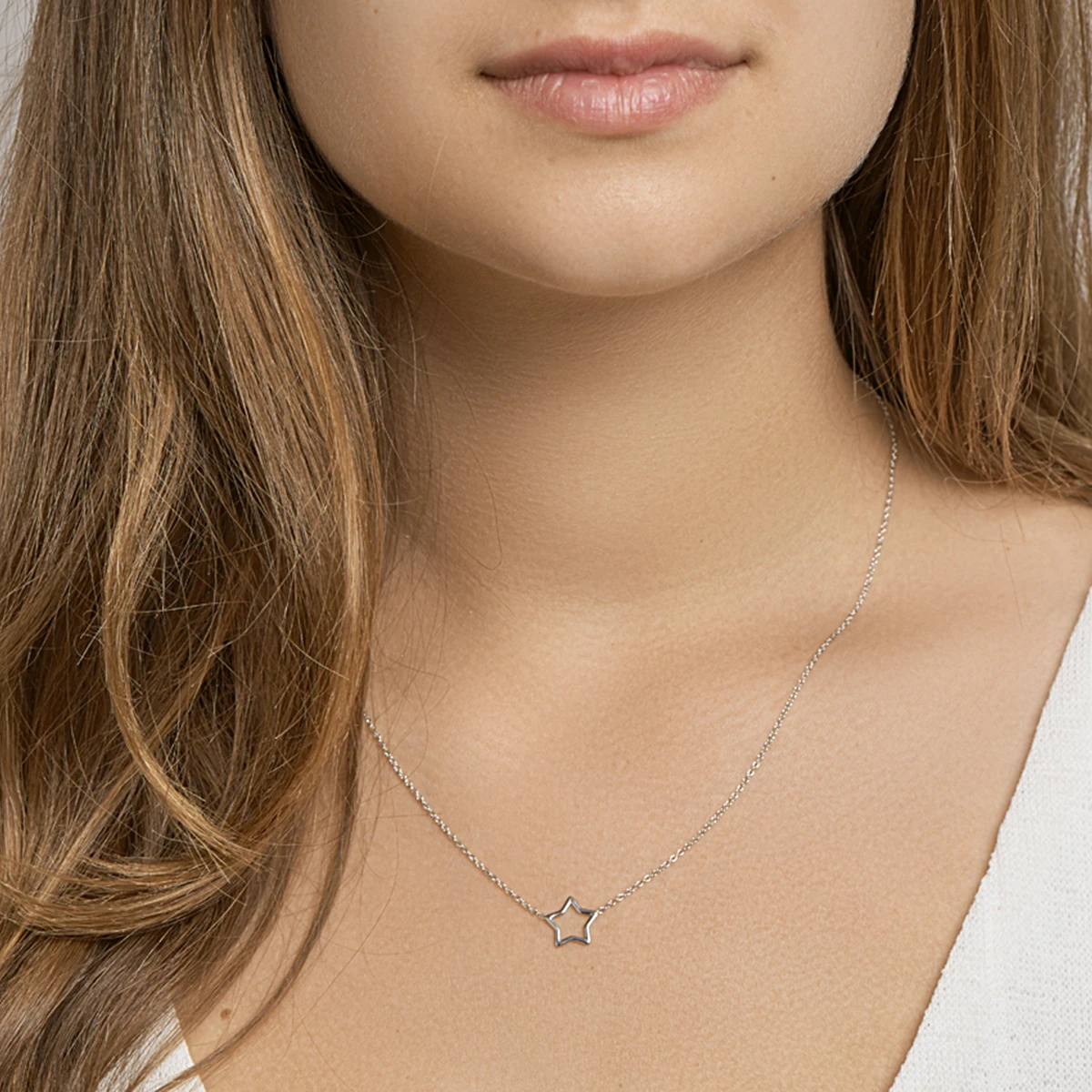 collier ster 41 + 5 cm zilver gerhodineerd