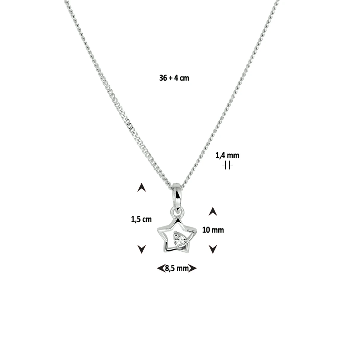 collier ster zirkonia 36 + 4 cm zilver gerhodineerd