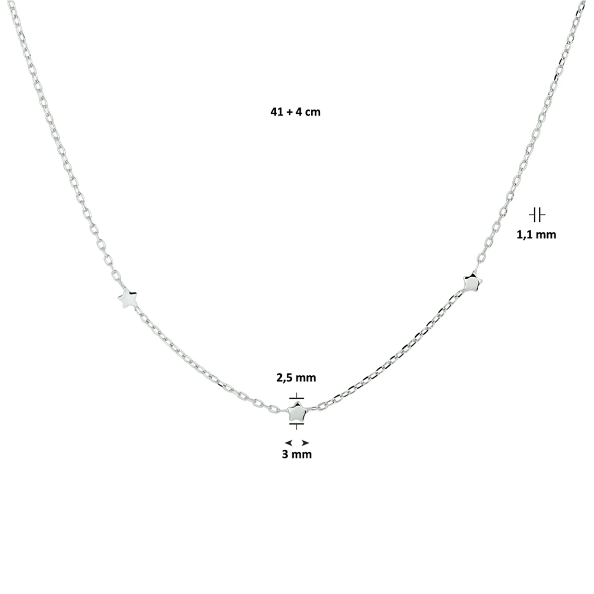 collier sterren 41 + 4 cm zilver gerhodineerd