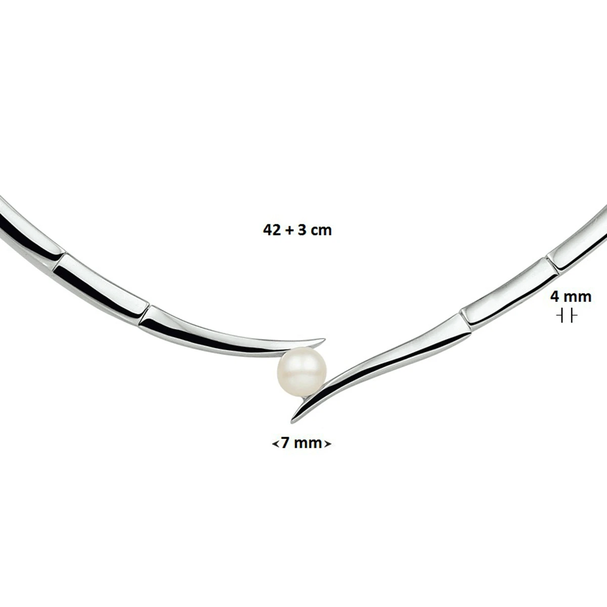 collier tussenstuk parel 42 + 3 cm zilver gerhodineerd